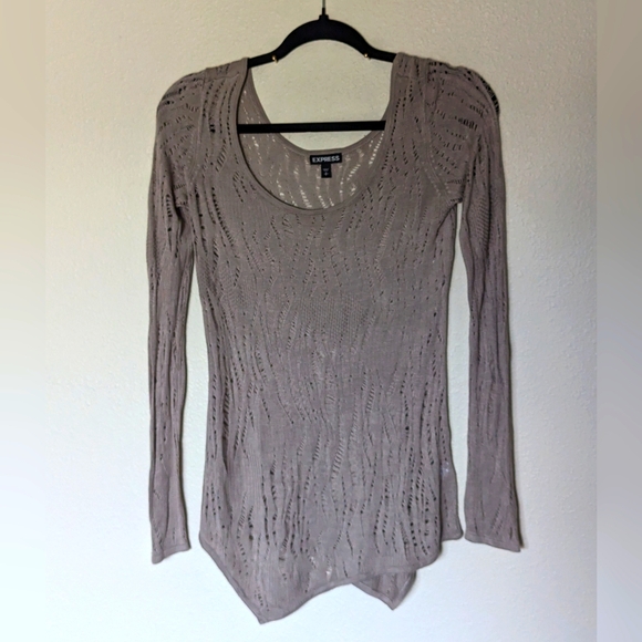 Express Sweaters - Express Beige Lightweight Crochet Style Sweater Size S